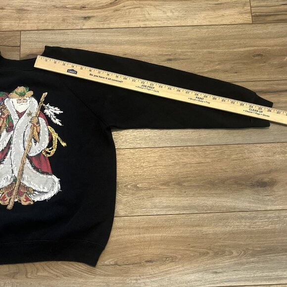Santa Claus Sweatshirt SZ Medium Black Appliqué Hand Painted Southwestern Vtg - Picture 6 of 10